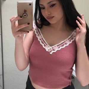 Y2k lace pink cami